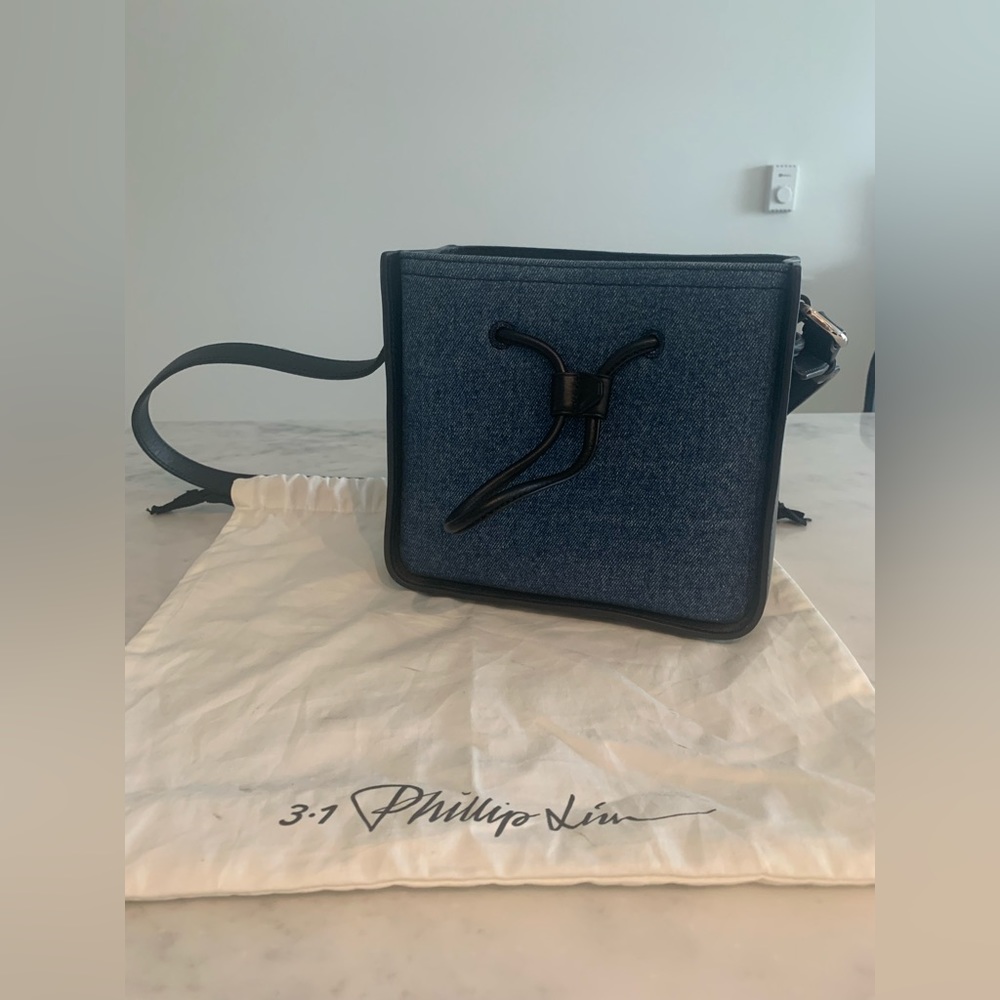 3.1 PHILLIP LIM Mini Soleil Bucket Bag, Leather & Denim, Washed Indigo & Black